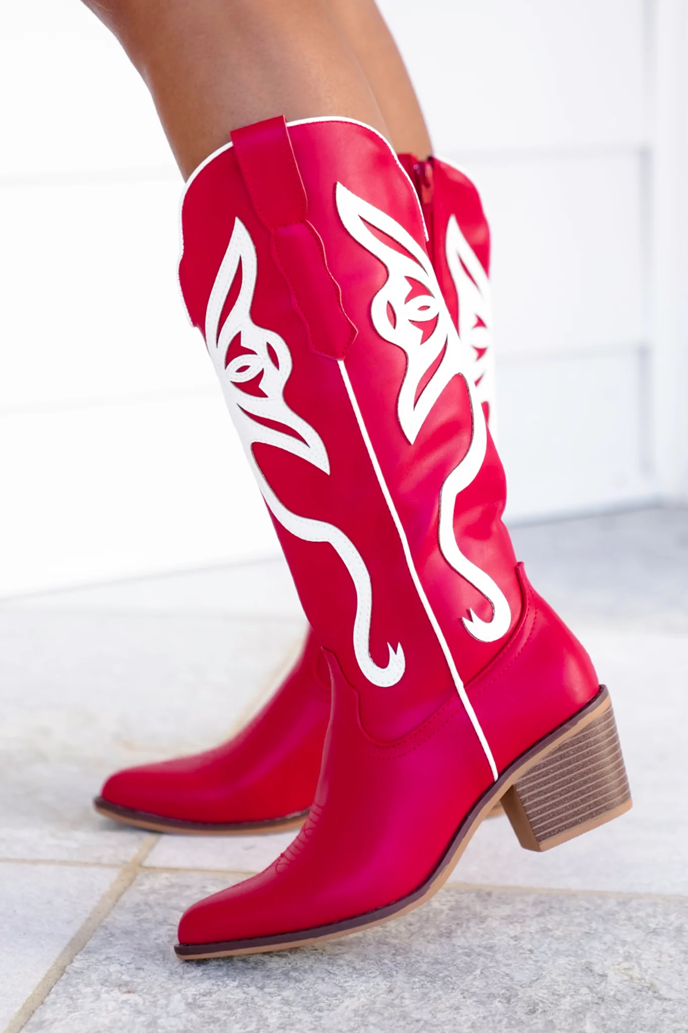Western Tall Boot with White Overlay Design - Image 3