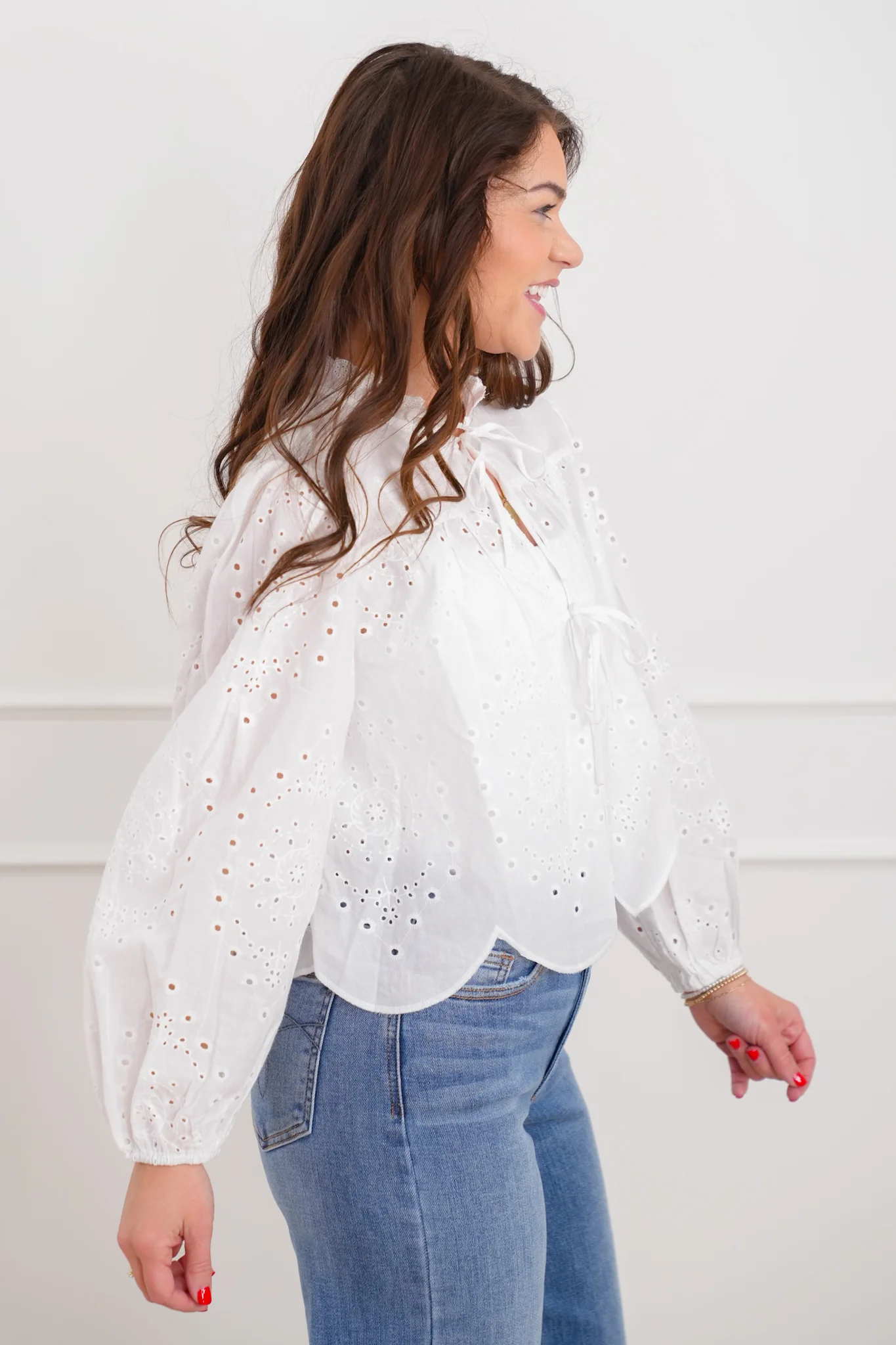 White Long Sleeve Top with Front Tie - Image 4